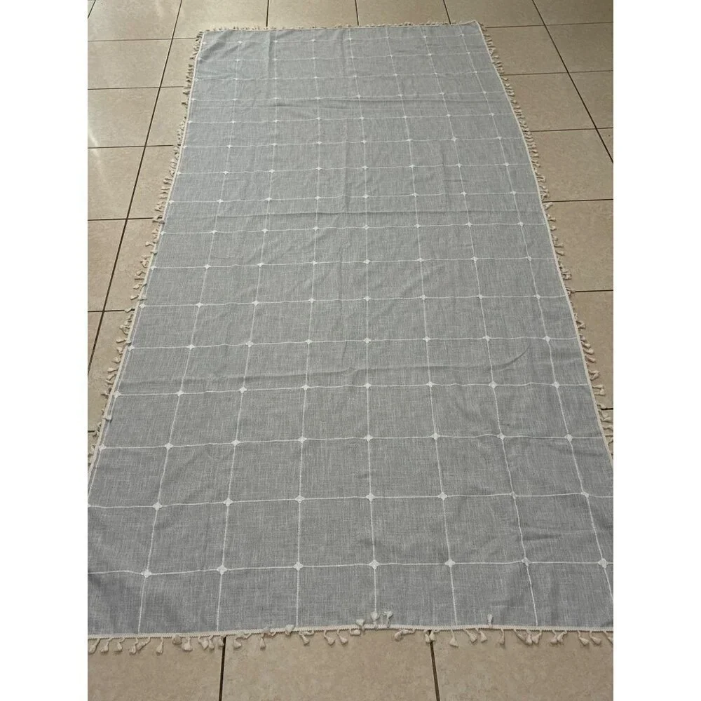 Tablecloth set grey and white patterned or throw blanket rectangular tassels